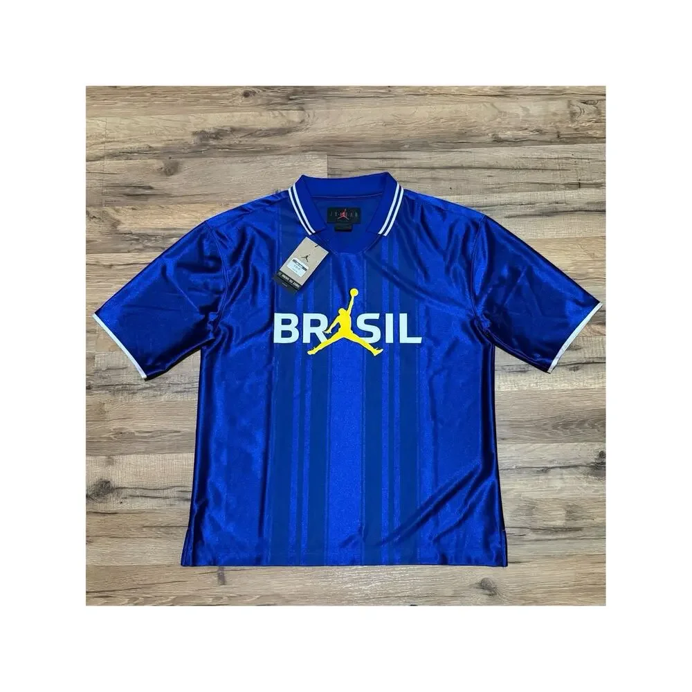 Air Jordan Brasil Blue Yellow Loose Fit II5381-417 Polo Shirt Jersey